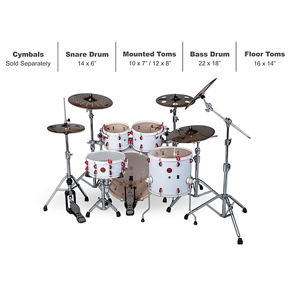 ddrum Hybrid Player 5-Piece Acoustic-Electric Shell Pack White/Red