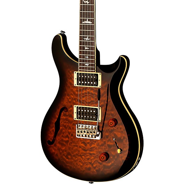 PRS SE Custom 22 Semi-Hollow Quilt-Top Limited-Run Electric Guitar Black Gold Sunburst