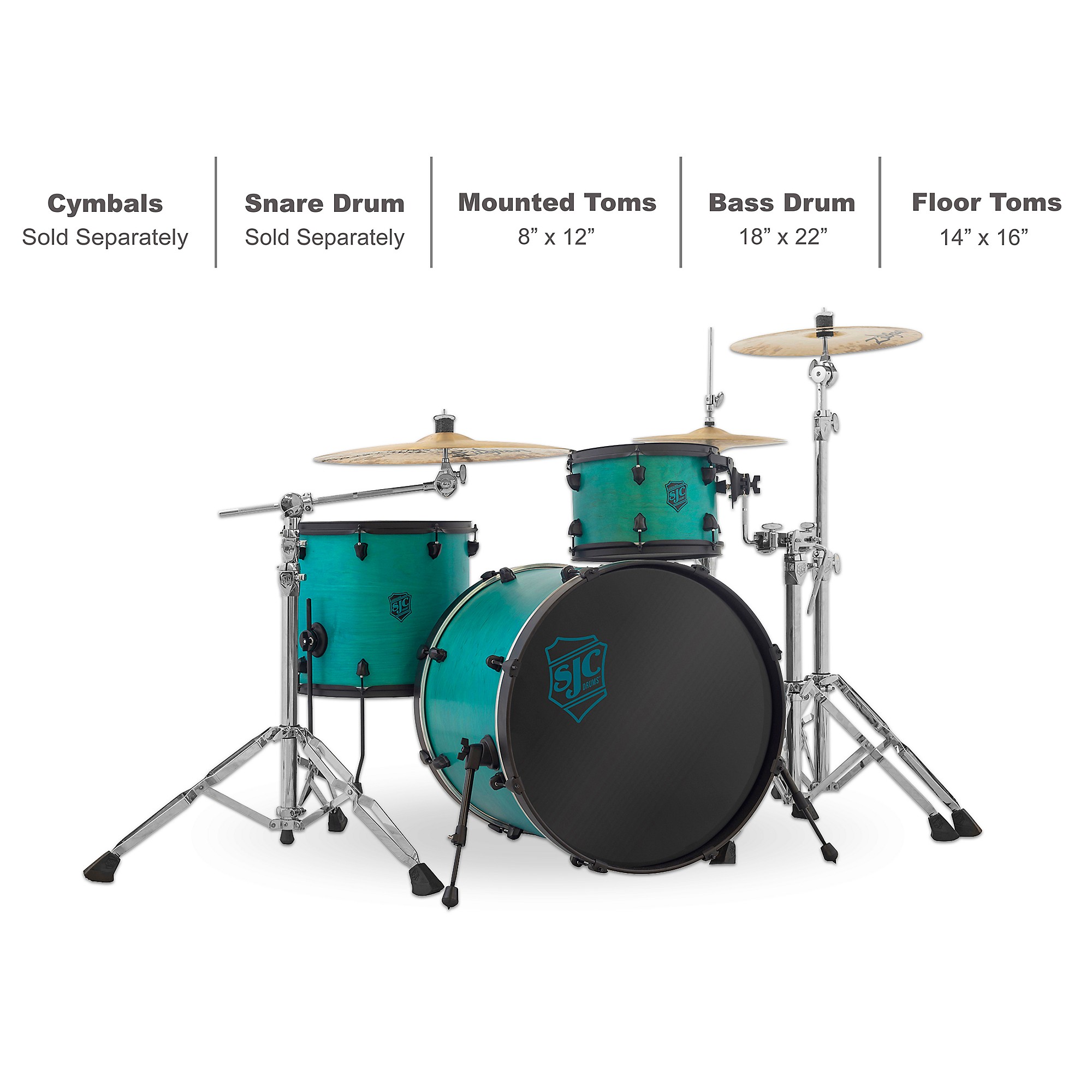 SJC Drums 3-Piece Pathfinder Shell Pack Miami Teal Satin | Guitar