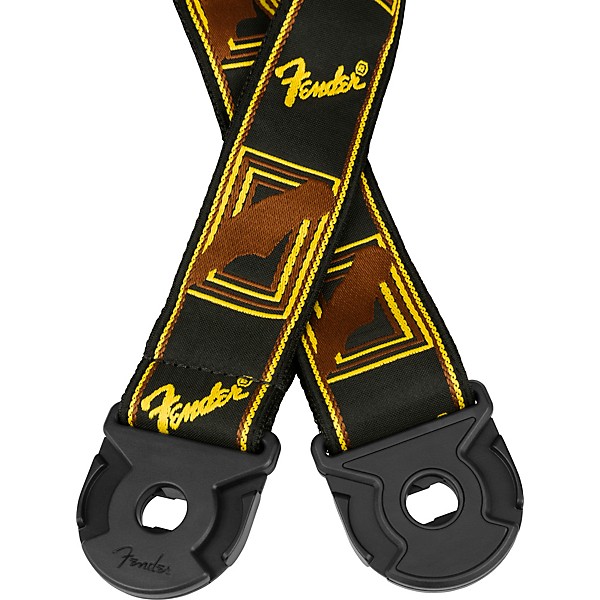 Fender Quick Grip Locking End Monogram Strap Black, Yellow, and Brown 2 in.