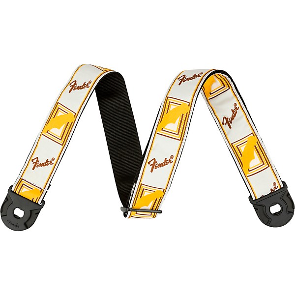 Fender Quick Grip Locking End Monogram Strap White, Brown, and Yellow 2 in.