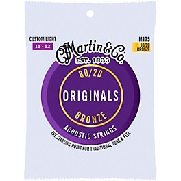 Martin M175 Original 80/20 Custom Light Acoustic Guitar Strings Custom Light (11-52)