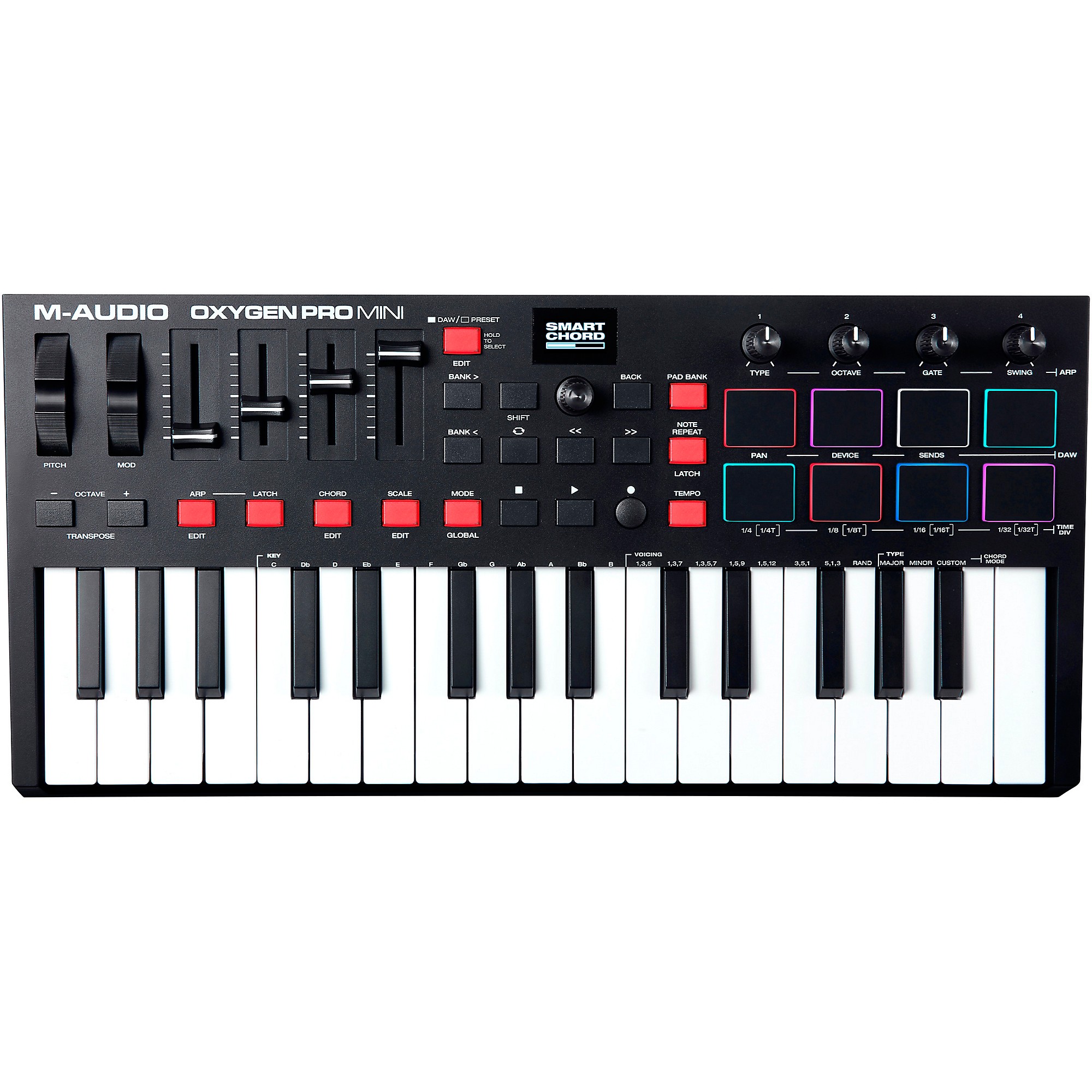 Ensemble contrôleur MIDI – Contrôleur de clavier MIDI USB 32 touches avec  Beat Pads, pédale de sustain et suite logicielle – M-Audio Oxygen Pro Mini
