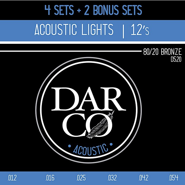 Darco D520 80/20 Light 6 Set Value Pack Acoustic Guitar Strings Light (12-54)