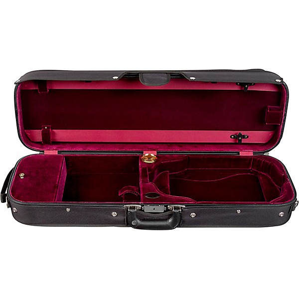 Bobelock B1002VS Oblong Woodshell Suspension Violin Case 4/4 Size Black Exterior, Wine Interior