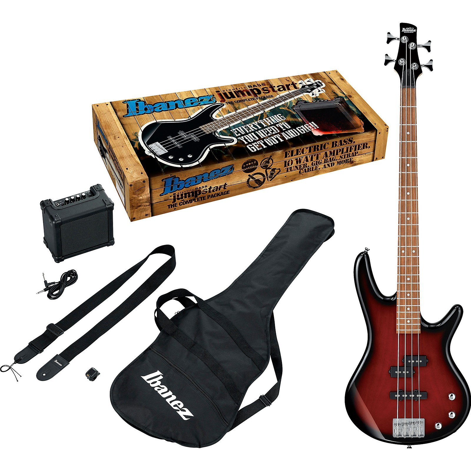 Jumpstart　Electric　Guitar　Bass　Pack　Center　Walnut　Sunburst　Ibanez　IJSR190N