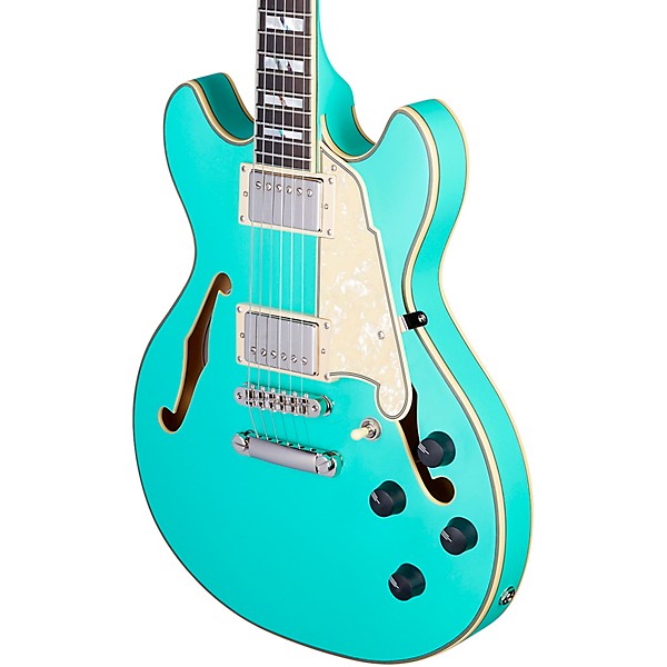 D'Angelico Deluxe Series Mini DC With USA Seymour Duncan Humbuckers Limited-Edition Semi-Hollow Electric Guitar Matte Surf...