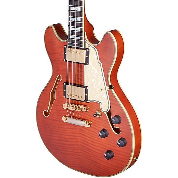 Open Box D'Angelico Deluxe Series Mini DC with USA Seymour Duncan Humbuckers Limited-Edition Semi-Hollow Electric Guitar L...