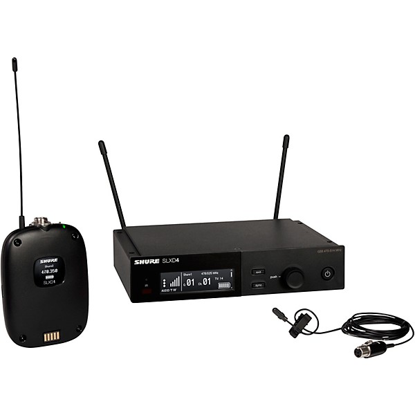 Open Box Shure SLXD14/DL4 Wireless System With SLXD1 Bodypack Transmitter, SLXD4 Receiver and DL4B Lavalier Microphone, Bl...