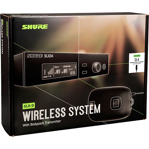 Shure SLXD14/DL4 Wireless System With SLXD1 Bodypack Transmitter, SLXD4 Receiver and DL4B Lavalier Microphone, Black Band J52