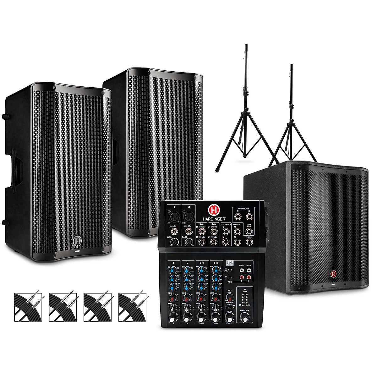 Harbinger L802 Mixer Package with VARI V4000 Series Speakers, V2318S