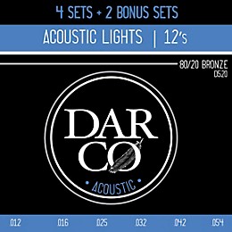 Darco D520 80/20 Light 6 Set Value Pack Acoustic Guitar Strings-Light (12-54) 2-Pack
