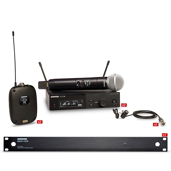 Shure SLXD 2 Handheld and 2 Lavalier Microphone Wireless Bundle Band H55