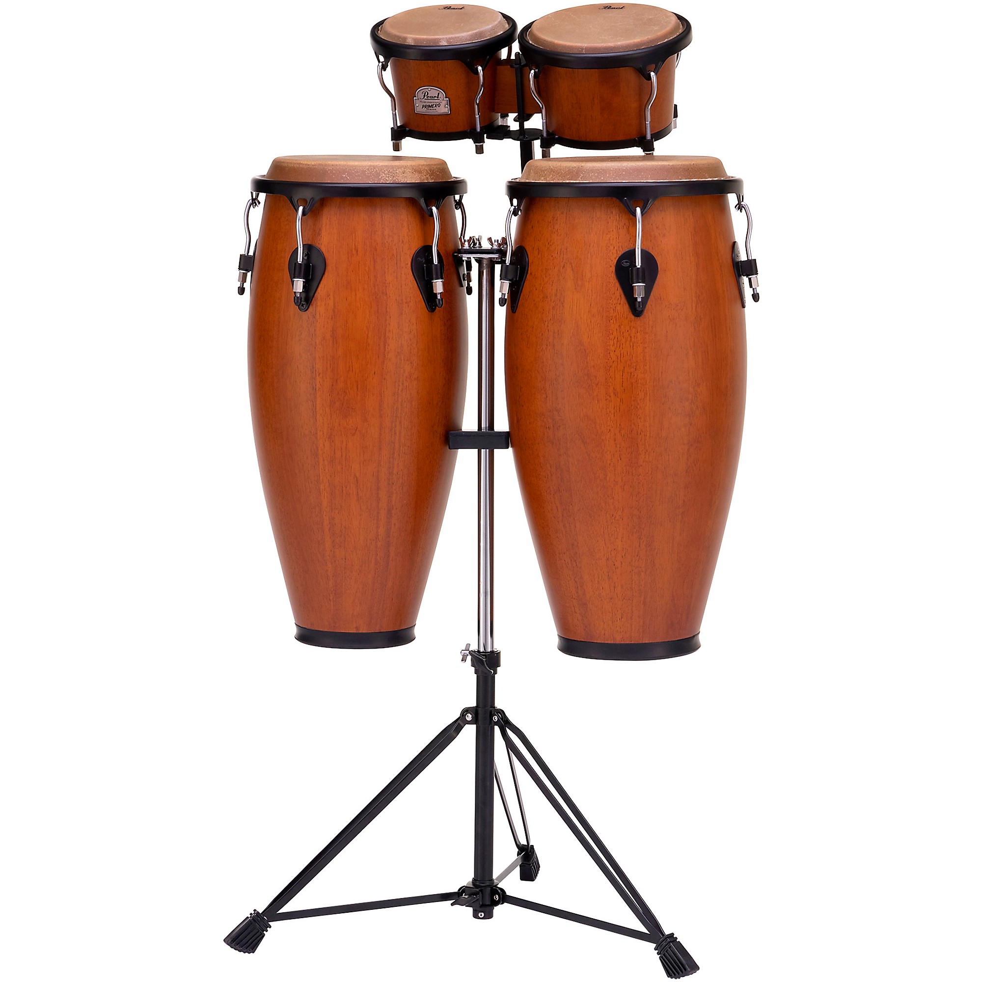 Pearl Primero Conga and Bongo Set With Stand in Mahogany Satin Stain  Guitar Center