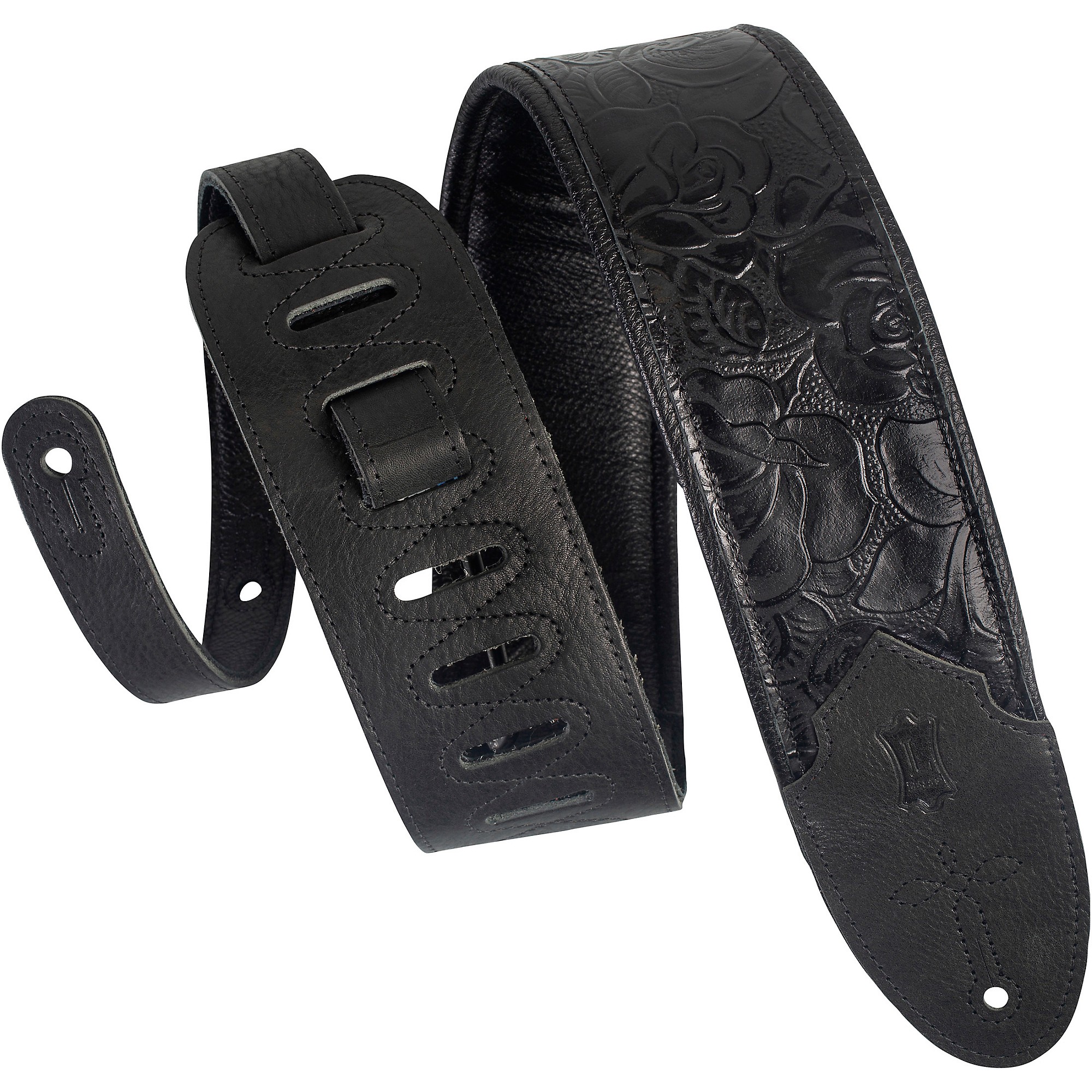 Levy's M4WP 3 inch Wide Embossed Leather Guitar Strap Black | Guitar Center
