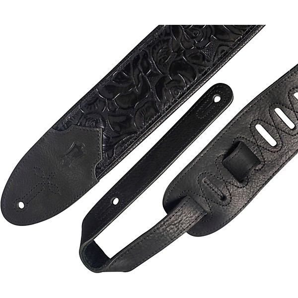 Levy's M4WP 3 inch Wide Embossed Leather Guitar Strap Black