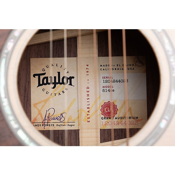 Taylor 814ce V-Class Left-Handed Grand Auditorium Acoustic-Electric Guitar Natural