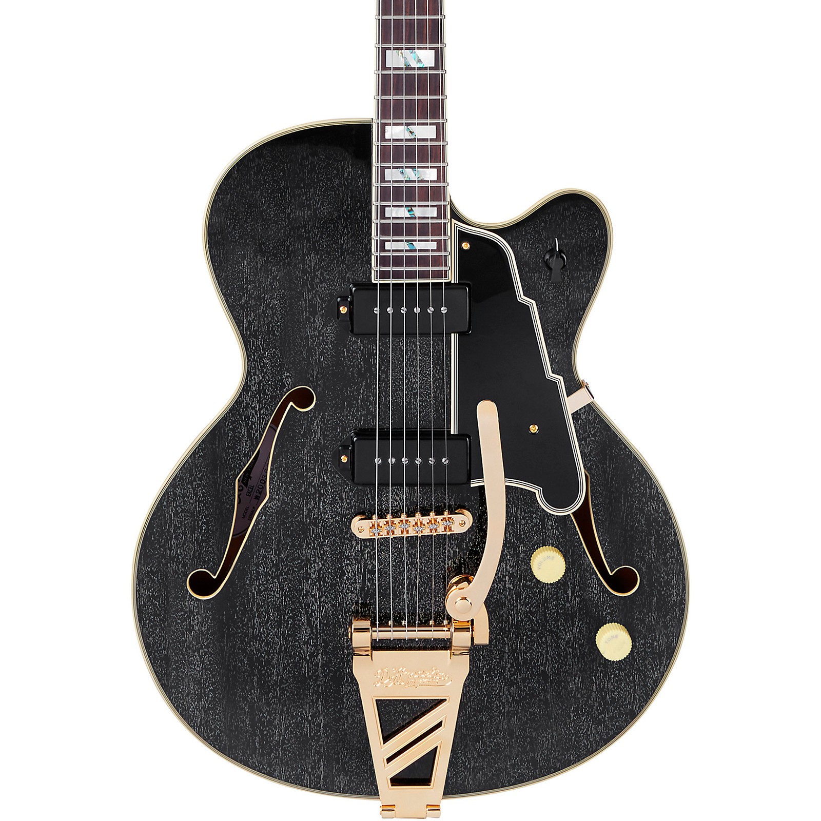 D'Angelico Excel Series 59 Hollowbody Electric Guitar with USA Seymour  Duncan P-90's and Shield Tremolo Black Dog