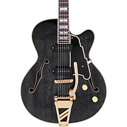 Open Box D'Angelico Excel Series 59 Hollowbody Electric Guitar with USA Seymour Duncan P-90's and Shield Tremolo Level 2 Black Dog 194744342622