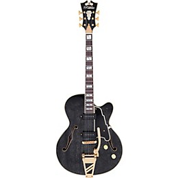 Open Box D'Angelico Excel Series 59 Hollowbody Electric Guitar with USA Seymour Duncan P-90's and Shield Tremolo Level 2 Black Dog 194744342622