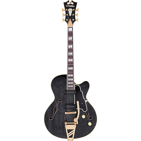 D'Angelico Excel Series 59 Hollowbody Electric Guitar with USA Seymour Duncan P-90's and Shield Tremolo Black Dog