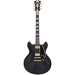D'Angelico Excel Series DC Semi-Hollow Electric Guitar With USA Seymour Duncan Humbuckers and Stopbar Tailpiece Black Dog