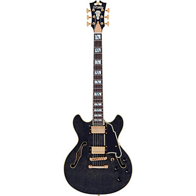 D'angelico Excel Series Mini Dc Semi-Hollow Electric Guitar With Usa Seymour Duncan Humbuckers And Stopbar Tailpiece Black Dog for sale