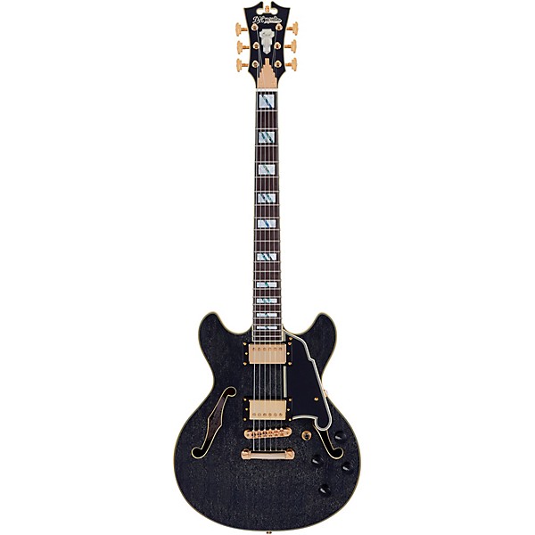D'Angelico Excel Series Mini DC Semi-Hollow Electric Guitar With USA Seymour Duncan Humbuckers and Stopbar Tailpiece Black...