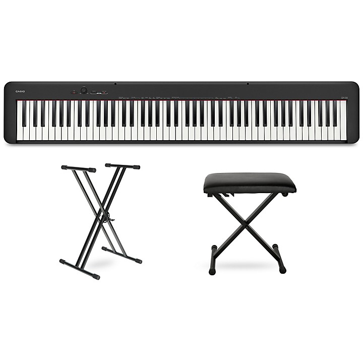 Casio CDP-S100 Compact Digital Piano (Black) + On-Stage KS8191XX Double-X Bullet Nose Keyboard Stand with Lok-Tight Construction + Musician's Gear Padded Piano Bench
