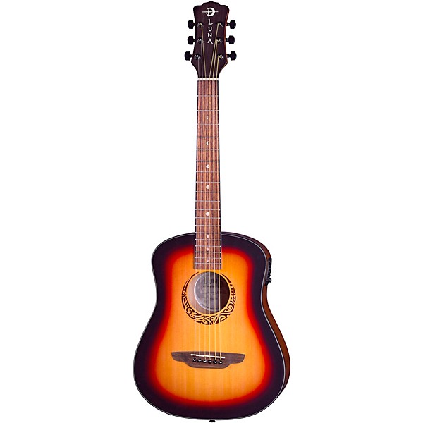 Luna Safari Tribal Travel Acoustic-Electric Left-Handed Guitar Tobacco Sunburst