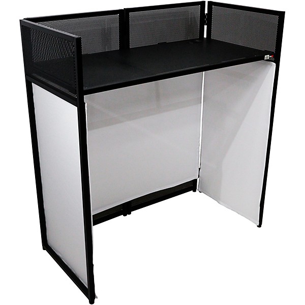 ProX VISTA DJ Booth Facade Table Station with White/Black Scrim kit and Padded Travel Bag