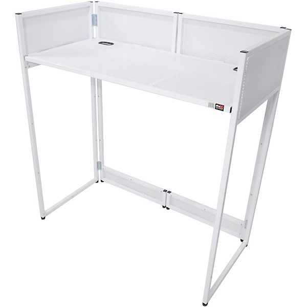 ProX VISTA DJ Booth Facade Table Station with White/Black Scrim kit and Padded Travel Bag White