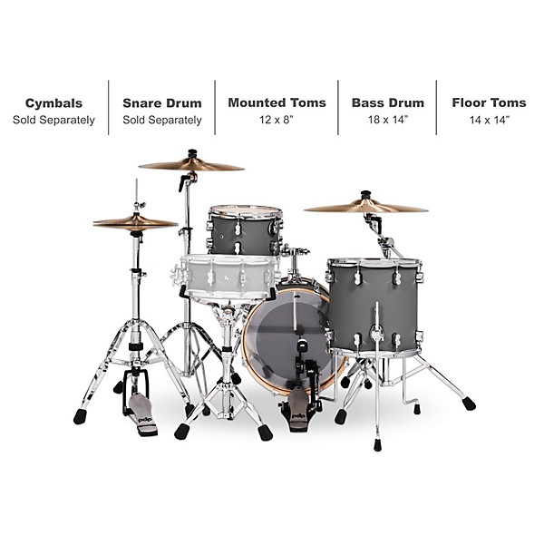 PDP by DW Concept Maple 3-Piece Bop Shell Pack Satin Pewter