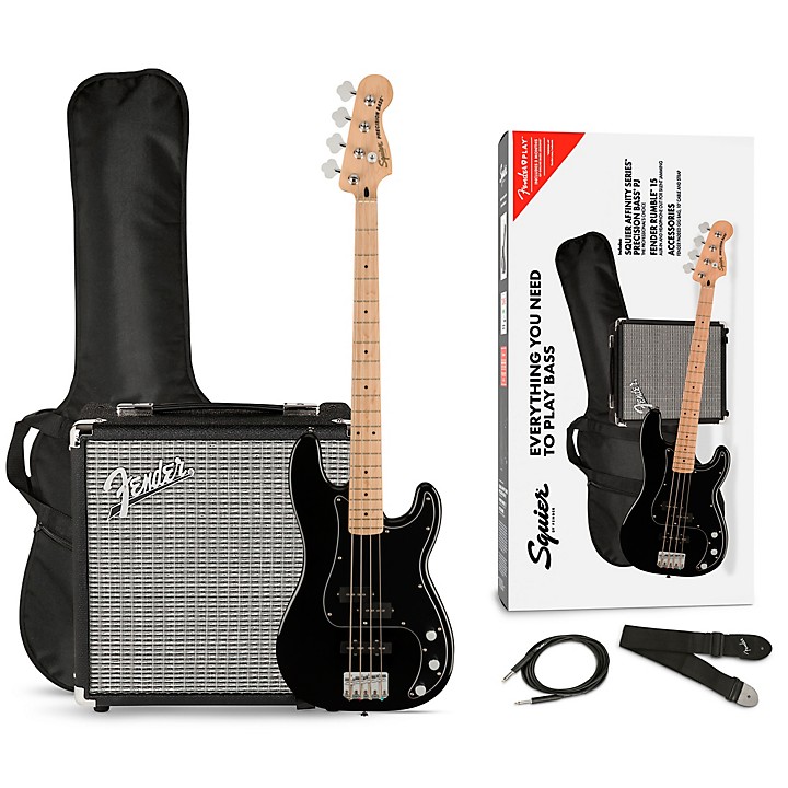 Maple Fingerboard Black Squier by Fender Affinity Series PJ Bass Rumble 15 Amp 