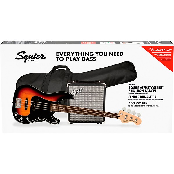 Squier Affinity Series PJ Bass Pack With Fender Rumble 15G Amp 3-Color Sunburst