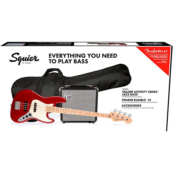 Squier Affinity Jazz Bass Limited-Edition Pack With Fender Rumble 15W Bass Combo Amp Candy Apple Red