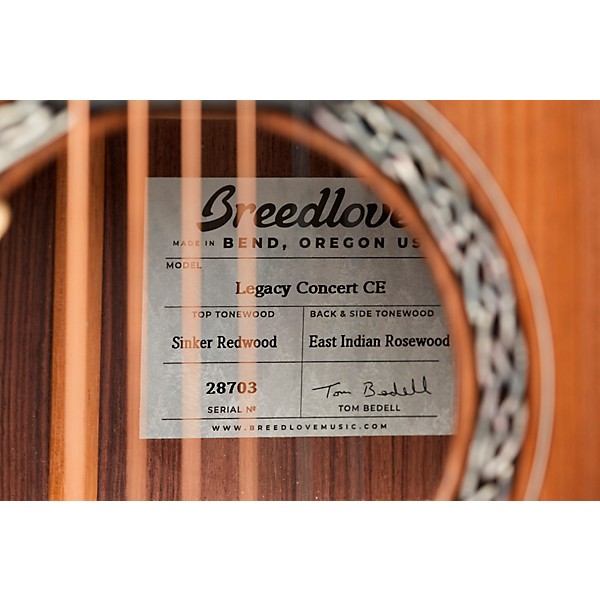 Breedlove Legacy Concert CE Sinker Redwood-East Indian Rosewood Acoustic-Electric Guitar Natural