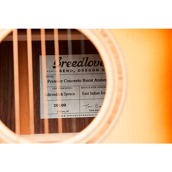 Breedlove Premier Adirondack Spruce-East Indian Rosewood Concerto CE Acoustic-Electric Guitar Burnt Amber Burst