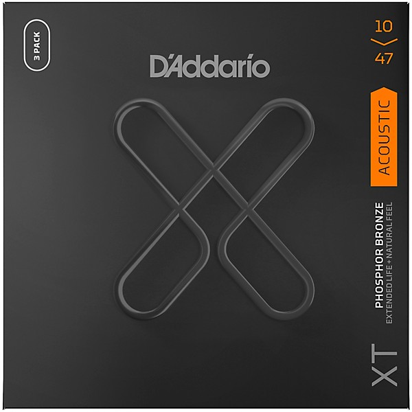D'Addario XT Phosphor Bronze Acoustic Guitar Strings, Extra Light, 10-47, 3-Pack