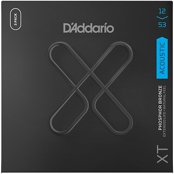 D'Addario XT Phosphor Bronze Acoustic Guitar Strings, Light, 12-53, 3-Pack