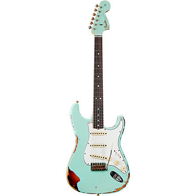 Fender Custom Shop 1967 Stratocaster Limited-Edition Heavy Relic Electric Guitar Aged Surf Green Over 3-Color Sunburst for sale