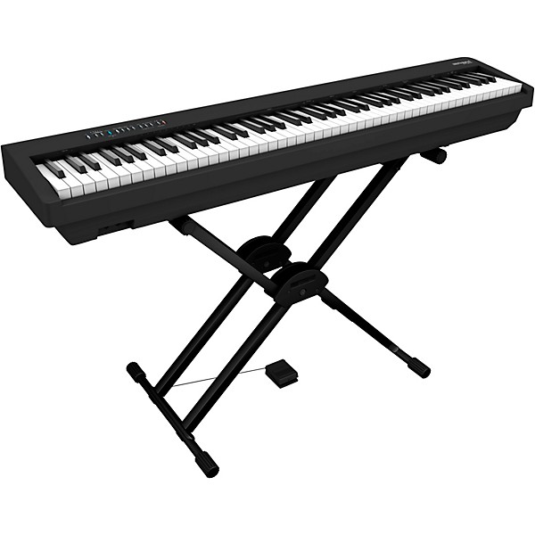 Roland FP-30X Digital Piano with Double-Brace X-Stand and DP-2 Pedal Black by Woodwind & Brasswind