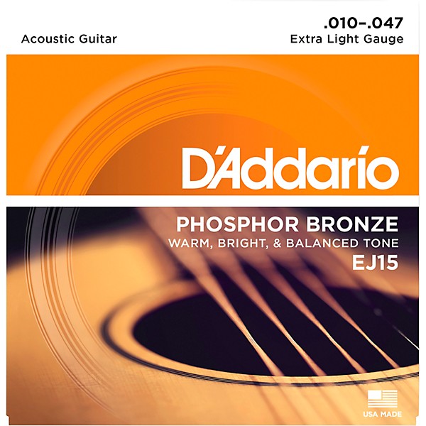 D'Addario EJ15 Phosphor Bronze Extra Light Acoustic Strings 6 Pack