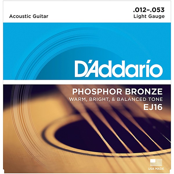 D'Addario EJ16 Phosphor Bronze Light Acoustic Guitar Strings 6 Pack