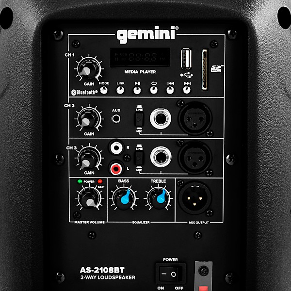 Gemini AS-2108BT 8" 500W Powered Loudspeaker With Bluetooth