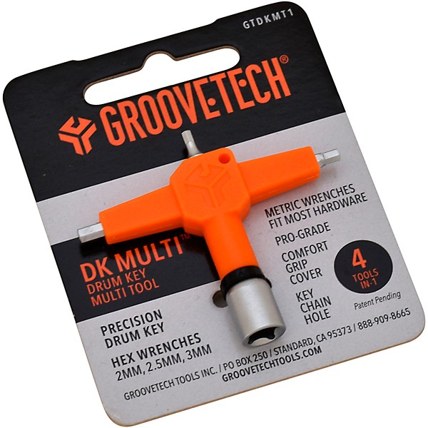 GROOVETECH TOOLS, INC. DK Multi 4-in-1 Drum Key Multi-Tool Orange/Sanded Nickel