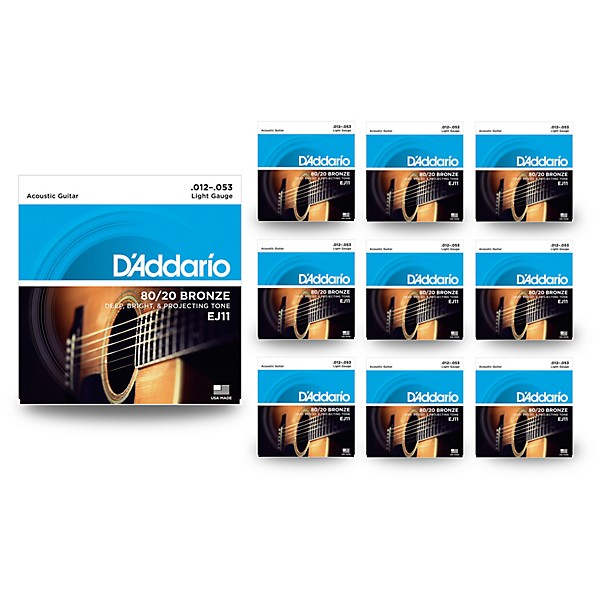 D'Addario EJ11-3D 80/20 Bronze Acoustic Guitar Strings, 12-53, 3 Sets, Light