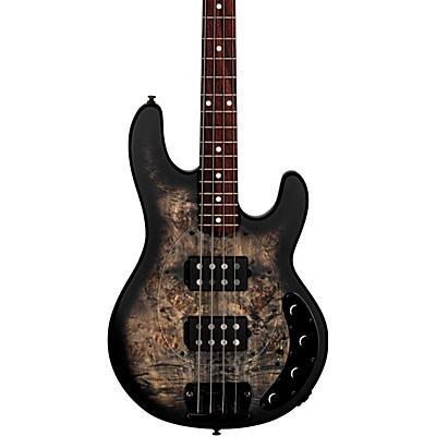 Sterling By Music Man Stingray Ray34hh Burl Top Electric Bass Trans Black Satin for sale