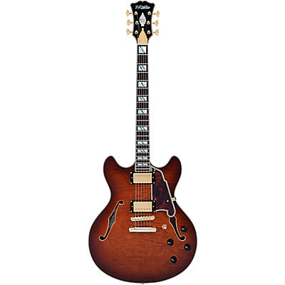 D'angelico Excel Dc Xt Semi-Hollow Electric Guitar With Stopbar Tailpiece Amaretto Burst for sale