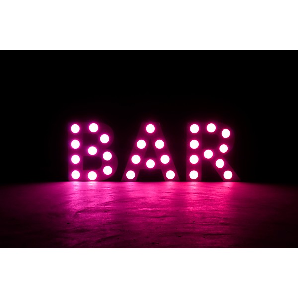 Eliminator Lighting Decor BAR Mini LED color changing Lighted Letters 24 Inch Tall White LED letters, RGBW, wireless remote, 120 VAC-12V DC power supply